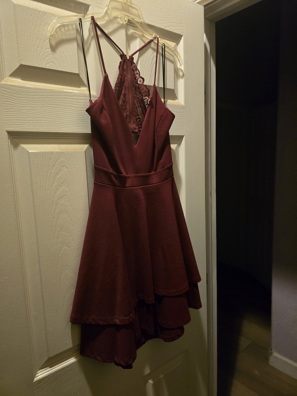 Windsor Deep Burgundy Lace-Back High-Low Dress